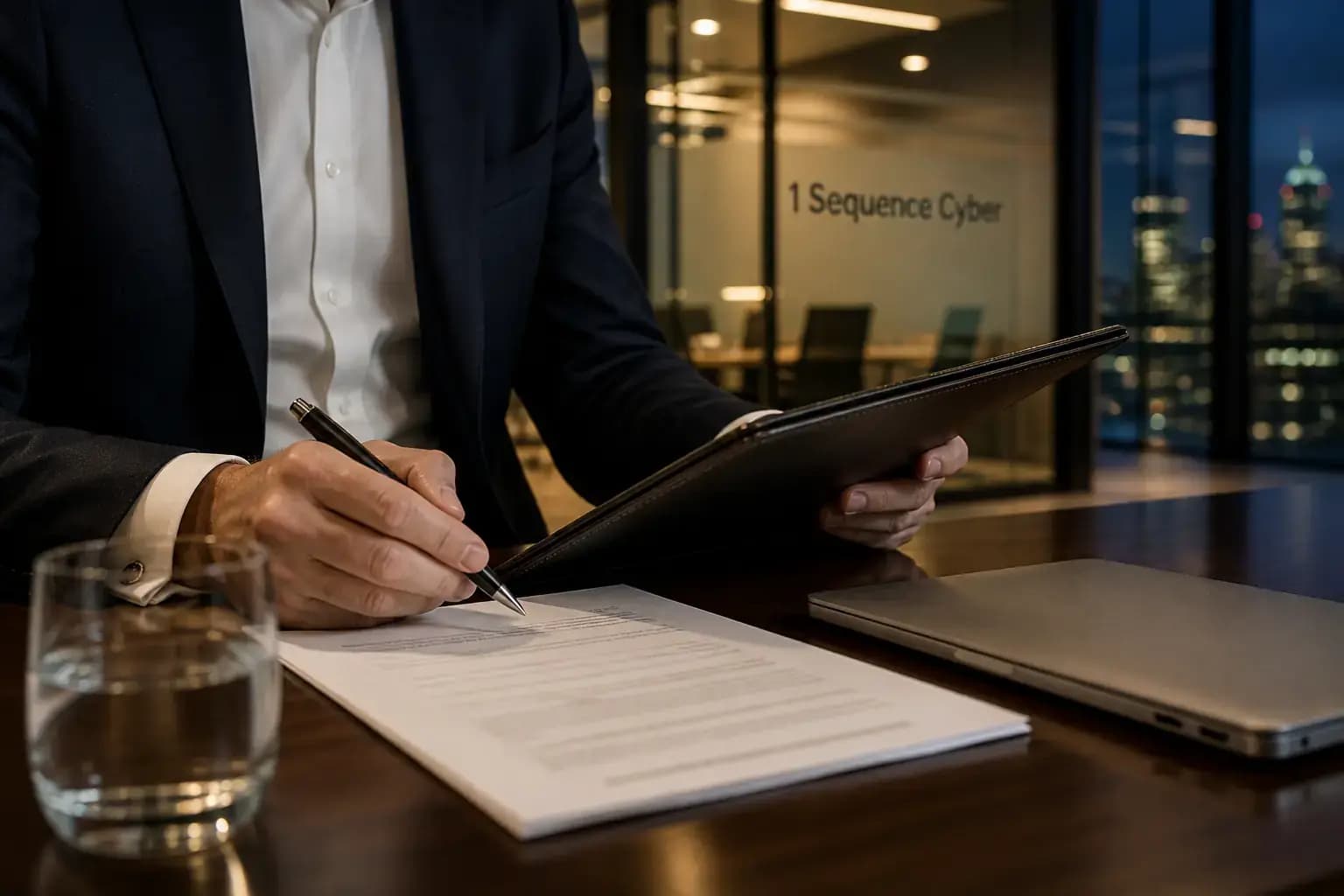 A 1 Sequence Cyber consultant reviewing compliance documentation